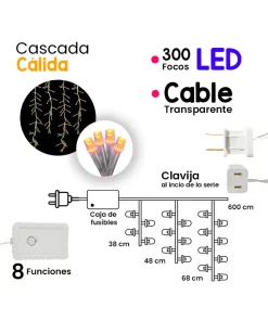 Serie Cascada Luz Calida 300 Led 8 Funciones 6 Metros