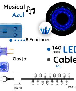 Serie Navideña 140 Focos Luz Azul 6 Mts