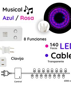 Serie Navideña 140 Focos Led Musical Rosa 6.3 Mts