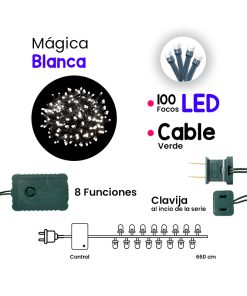 Serie Navideña 100 Led Luz Blanca 8 Funciones 7 Metros