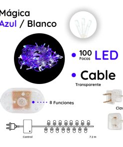 Serie Navideña 100 Led Luz Azul/blanca 8 Funciones 6.6 Mts