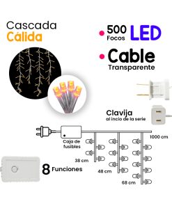 Serie Tipo Cascada Luz Calida 500 Led 8 Funciones 9 Metros