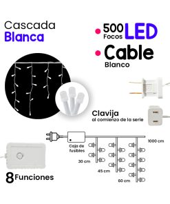 Serie Cascada Luz Blanca 500 Led Micrófono 8 Funciones 10mts