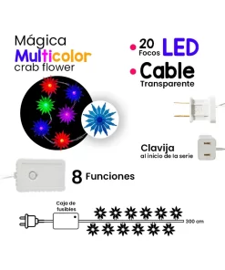 Serie De Flores Luz Multicolor 20 Led Flower 8funciones 3 Mt