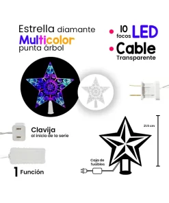 Estrella Fugaz Punta De Arbol Navideño Luz Multicolor 10 Led