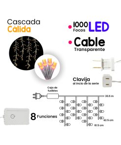 Serie Cascada Luz Calida 1000 Led 8 Funciones 20 Metros