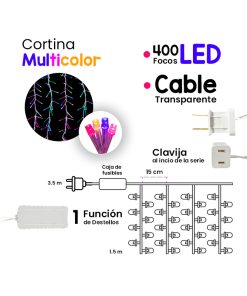 Serie Cascada Luz Multicolor 400 Led 8 Funciones 3 Metros