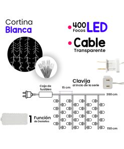 Cortina Serie De Luces 400 Led Focos Blanca 3x1.5 Mts