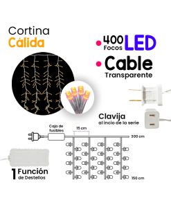 Cortina Serie De Luces 400 Led Focos Calida 3x1.5 Mts