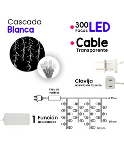 Serie Tipo Cascada Luz Blanca 300 Led 8 Funciones 4 Metros