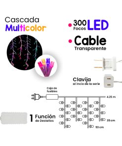 Serie Cascada Luz Multicolor 300 Led V3 8 Funciones 3 Metros