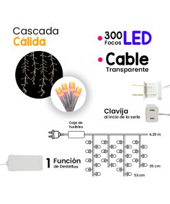 Serie Cascada Luz Calida Amarilla 300led Funcion Destello 3m