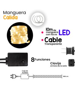 Serie Manguera Navideña Led Luz Calida Amarilla 10 Mts Ext