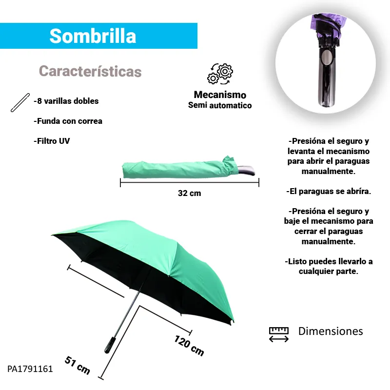 Paraguas Semiautomático Multicolor Neón 126 Cm 6 Pzas - Image 2