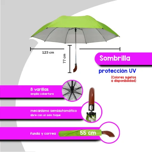 Paraguas Resistente Semiautomático De Bolsillo Multicolor Diseño Lisos 10 Pzas