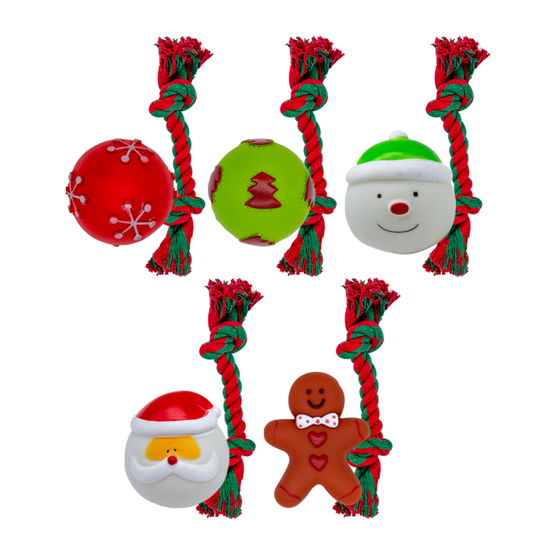 Juguete Navideño Chillón Para Perro Huppy De Goma / Cuerda Paq. 5 Pzs.