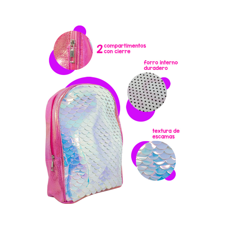 Mochila De Cola De Sirena De Colores Para Niña Paq. 3 Pzs. - Image 3