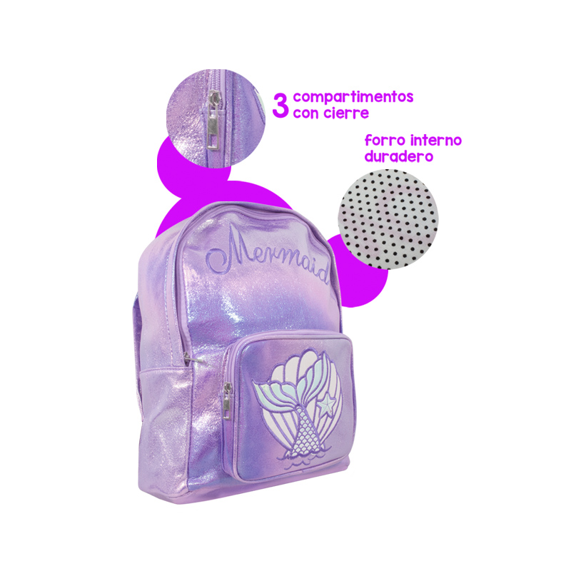 Mochila Con Diseño De Cola De Sirena Tornasol Paq. 3 Pzs. - Image 3