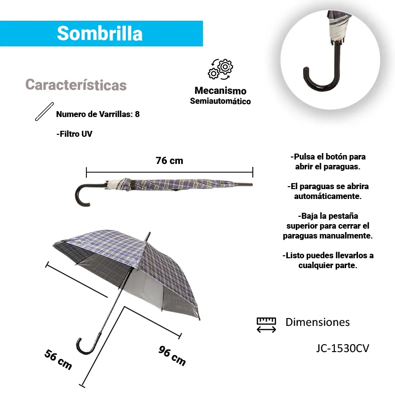 Sombrilla con Mecanismo Semiautomático y Filtro UV Paq. 6 Pzs. ☂️☀️ - Image 2