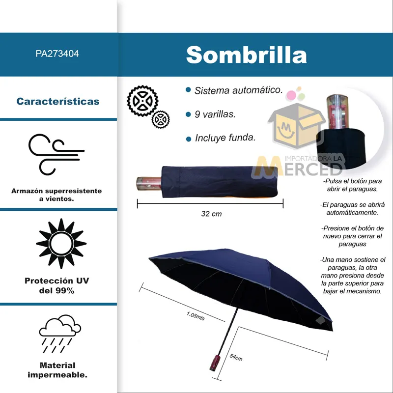 Sombrilla con Sistema Semi-Automático Protección UV Paq. 3 Piezas☂️☀️ - Image 2