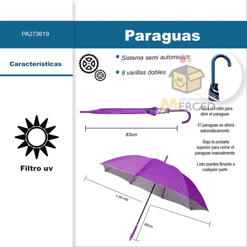 Paraguas con Sistema Semi-Automático Protección UV Paq. 6 Piezas☔ - Image 2