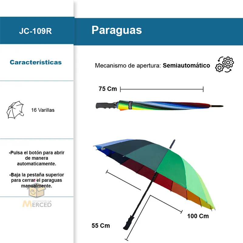 Paraguas Arcoíris Multicolor con Sistema Semiautomático 100 cm ☔ - Image 2