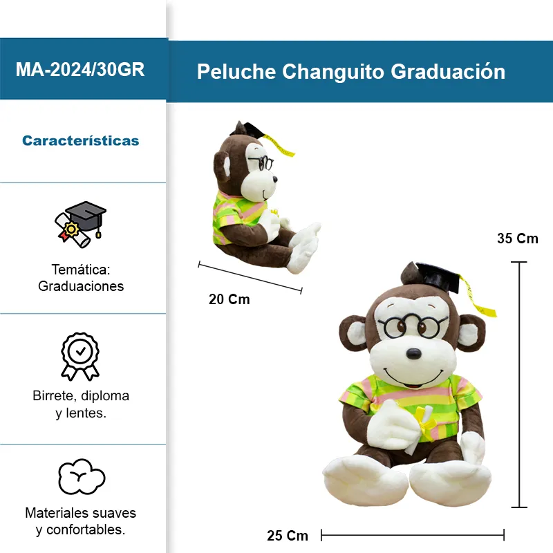 Changuito De Peluche para Graduación de 35cm Con Playera 🎓🐵 - Image 2