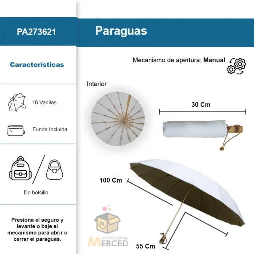 Paraguas de Bolsillo con Mecanismo Manual y Funda Incluida Paq. 6 Pzs. ☔ - Image 2