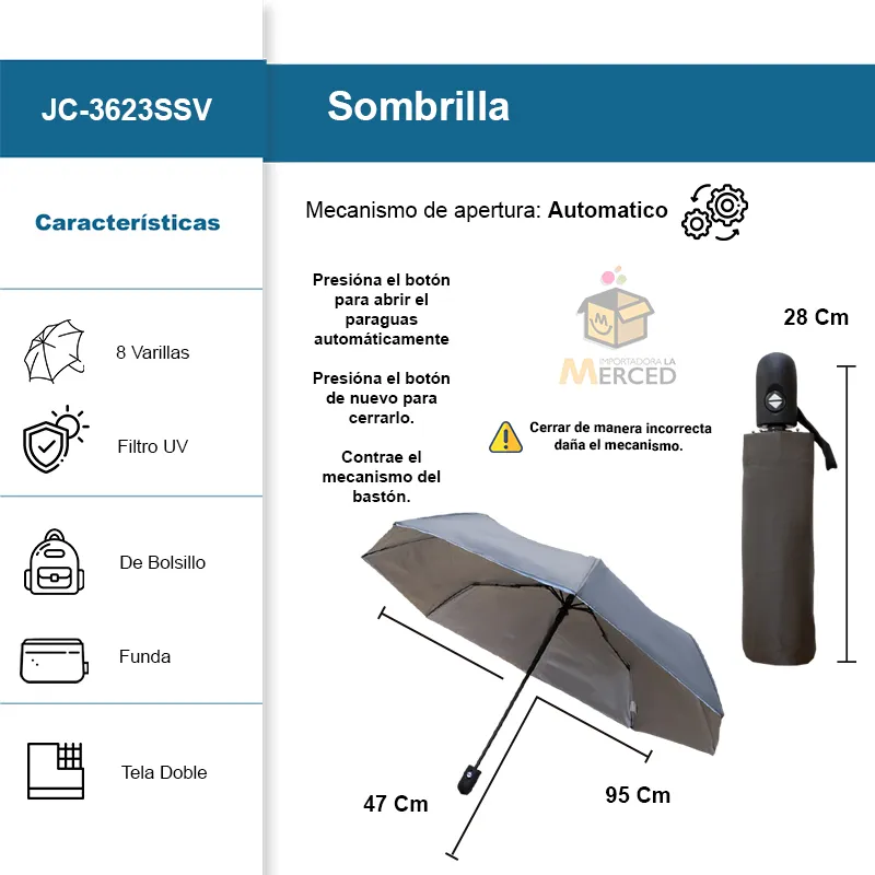Sombrilla con Sistema Automático y Filtro UV Paq. 5 Pzs.☔☀️ - Image 2