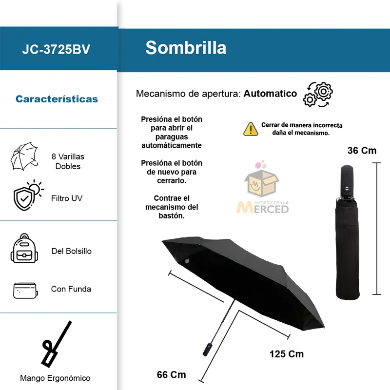 Sombrilla de Bolsillo con Mecanismo Automático Color Negro ☔☀️ - Image 2