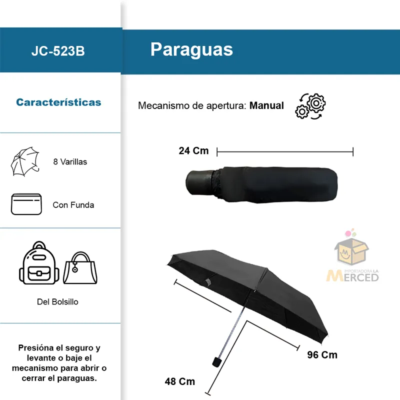 Paraguas de Bolsillo Con Sistema Manual Color Negro ☔ - Image 2