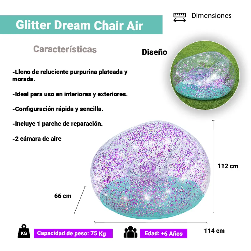 Sillón Puff Inflable Infantil Bestway Glitter Multicolor - Image 2