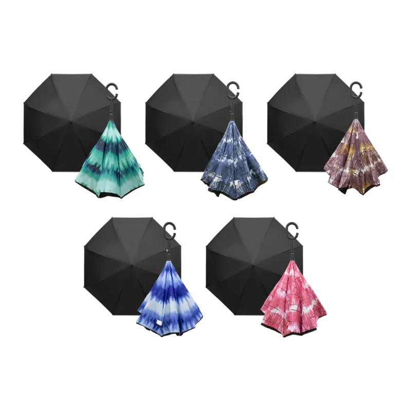 Paraguas Reversible con Sistema Semiautomático y Bastón Ergonómico Paq. 5Pzs.☔