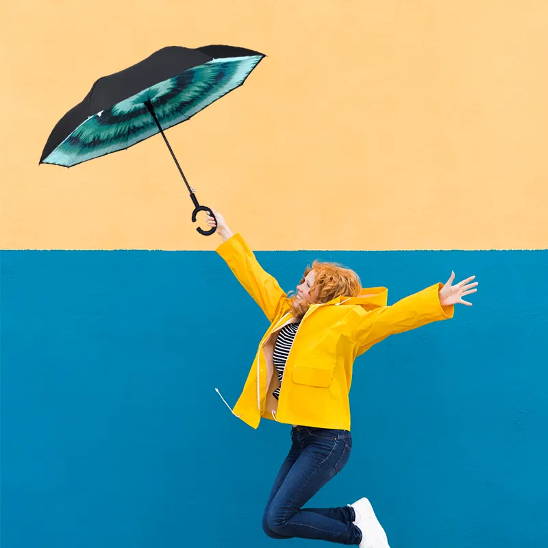 Paraguas Reversible con Sistema Semiautomático y Bastón Ergonómico Paq. 5Pzs.☔ - Image 4