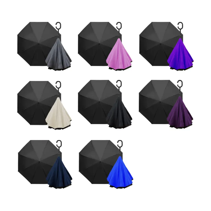 Paraguas Reversible con Sistema Semiautomático y Bastón Ergonómico Paq. 8 Pzs.☔