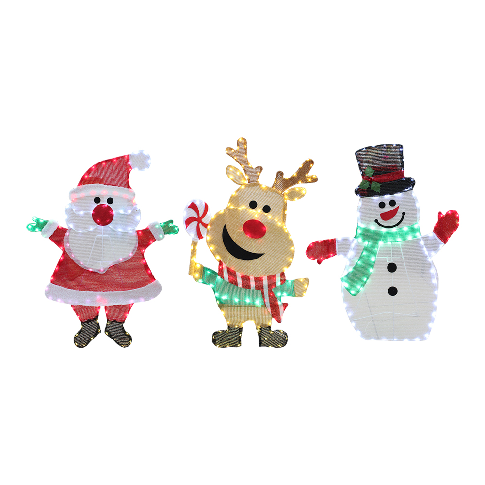 Set 3 Figuras Decorativas Navideñas 90cm Santa Reno Muñeco Led