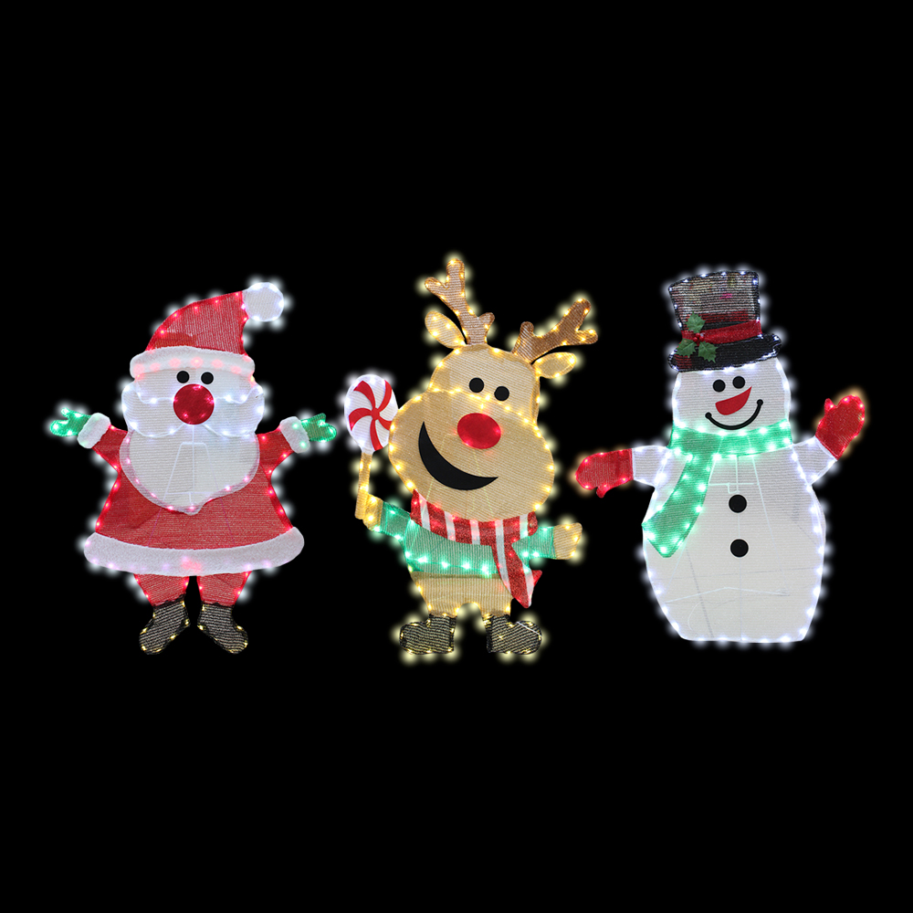 Set 3 Figuras Decorativas Navideñas 90cm Santa Reno Muñeco Led - Image 6
