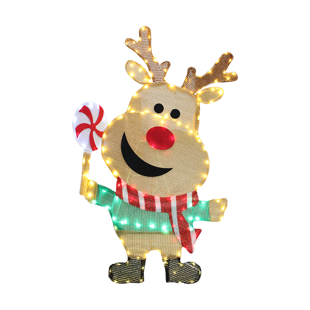 Set 3 Figuras Decorativas Navideñas 90cm Santa Reno Muñeco Led - Image 4