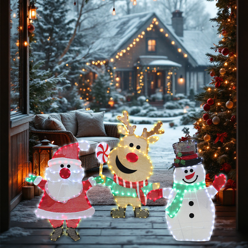 Set 3 Figuras Decorativas Navideñas 90cm Santa Reno Muñeco Led - Image 7