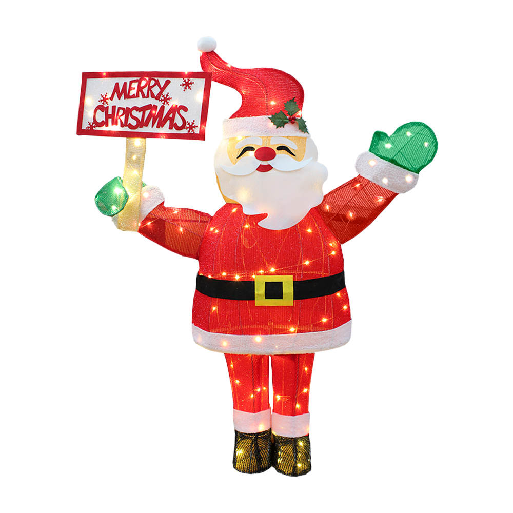 Santa Claus Navideño De Tela 1.2mts Con Letrero Luz Led Estructura Metalica