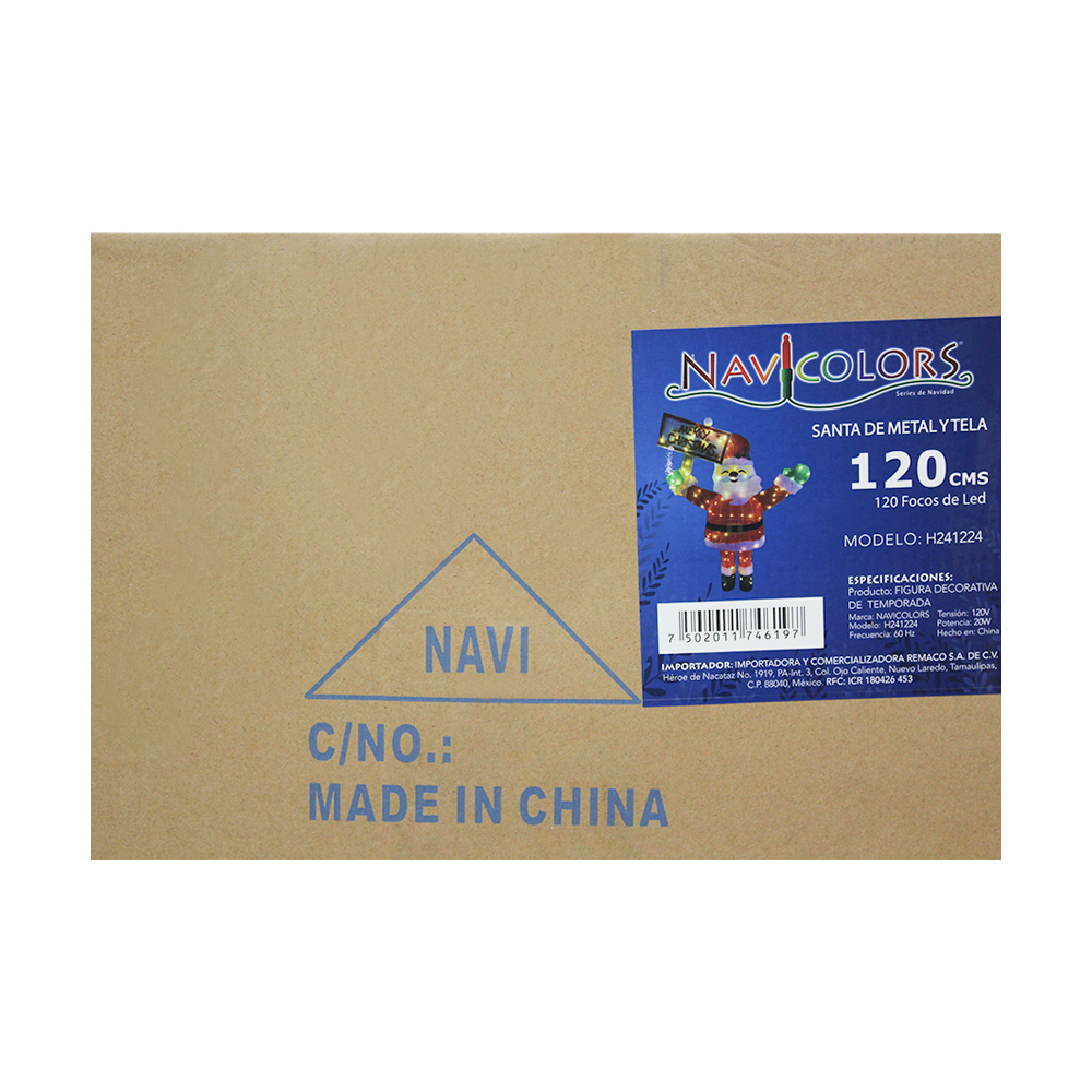 Santa Claus Navideño De Tela 1.2mts Con Letrero Luz Led Estructura Metalica - Image 3