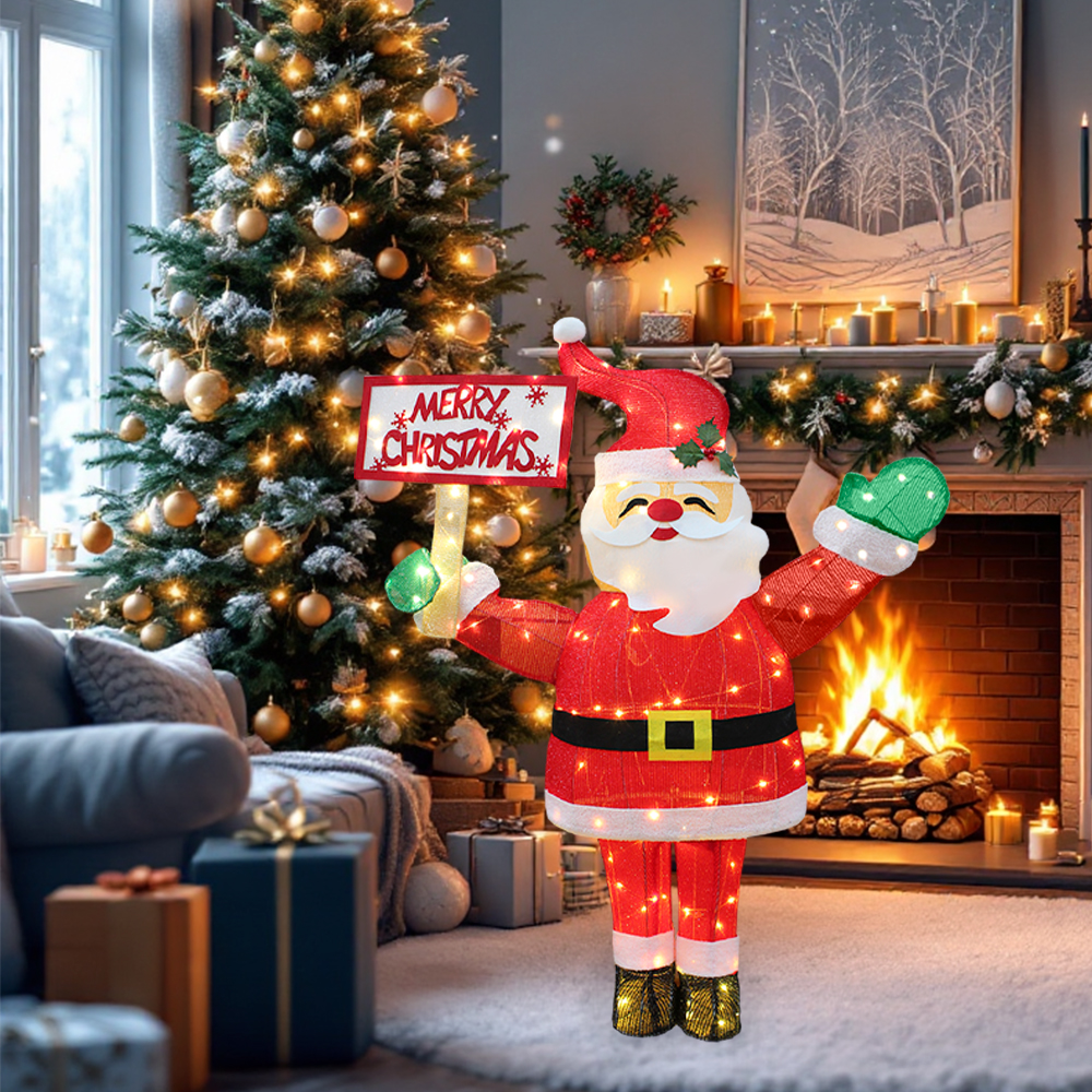 Santa Claus Navideño De Tela 1.2mts Con Letrero Luz Led Estructura Metalica - Image 7