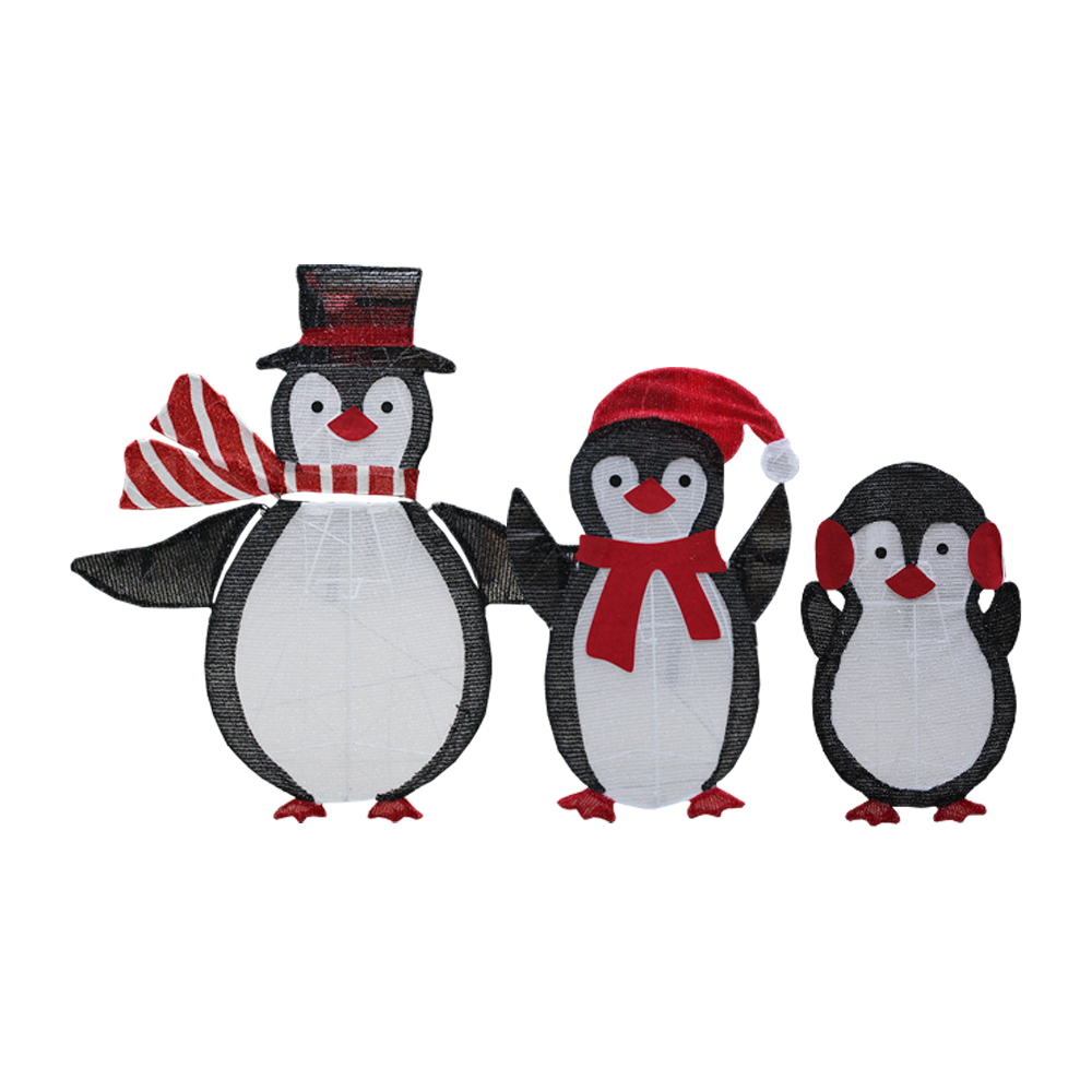 Decoración Navideña Pingüinos Tela Luz Led Estructura Metalica 85cm