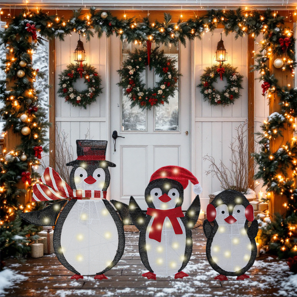 Decoración Navideña Pingüinos Tela Luz Led Estructura Metalica 85cm - Image 7