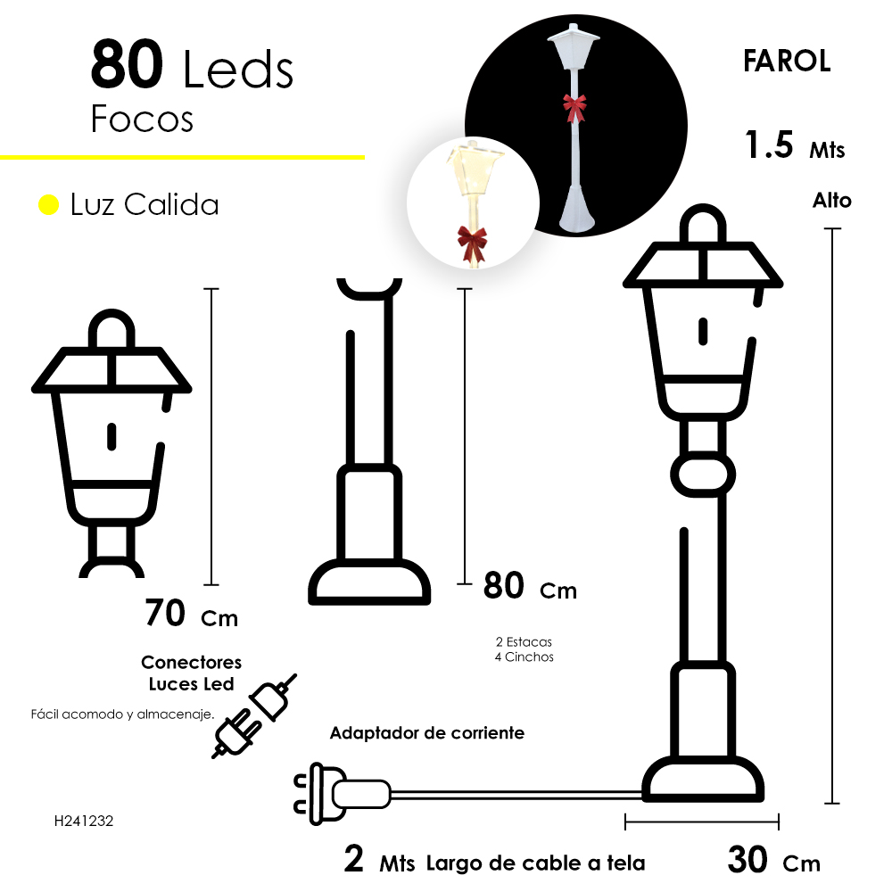 Farol Navideño De Tela 1.50m Con Luces Led Estructura Metalica - Image 2