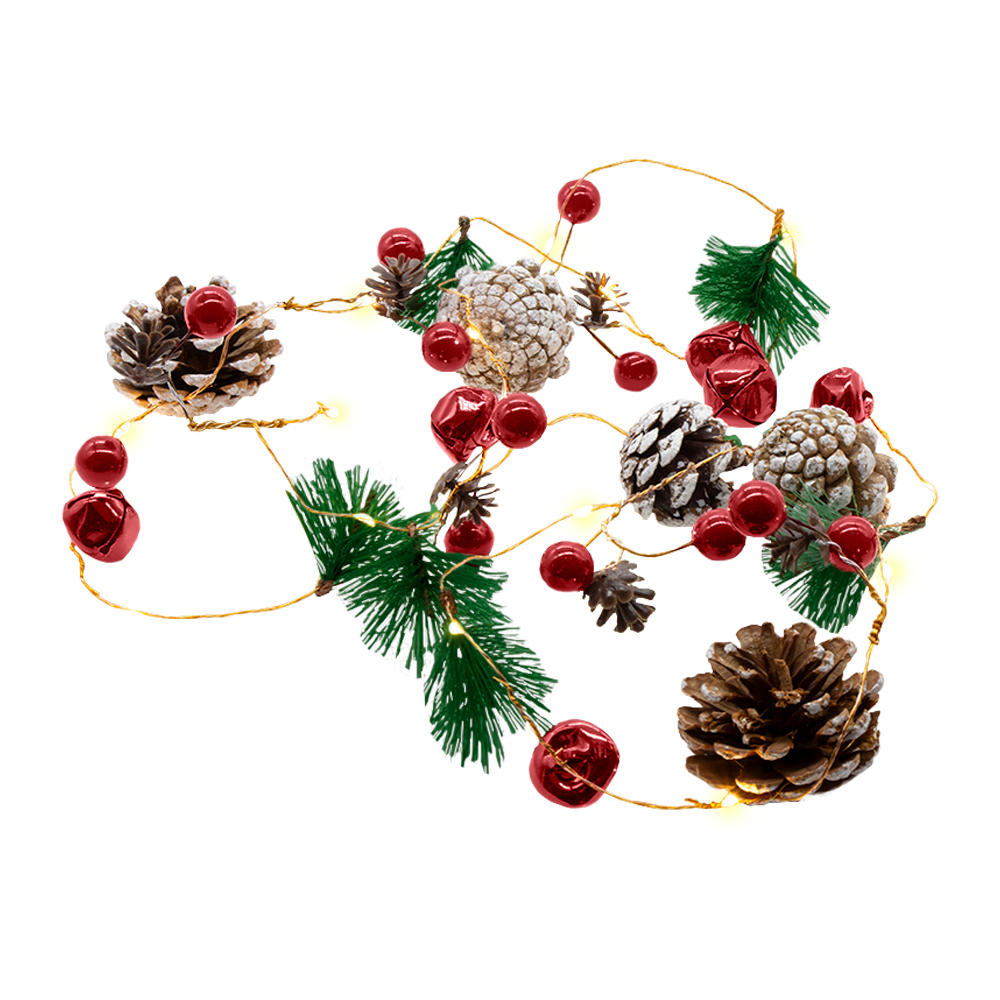 Serie Navideña 2.5m Con Piñas Frutas Rojas Luz Led Cálida