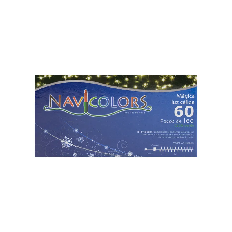 Serie Navideña 60 Luces Led Luz Cálida 3.5 Mts Cable Verde - Image 6