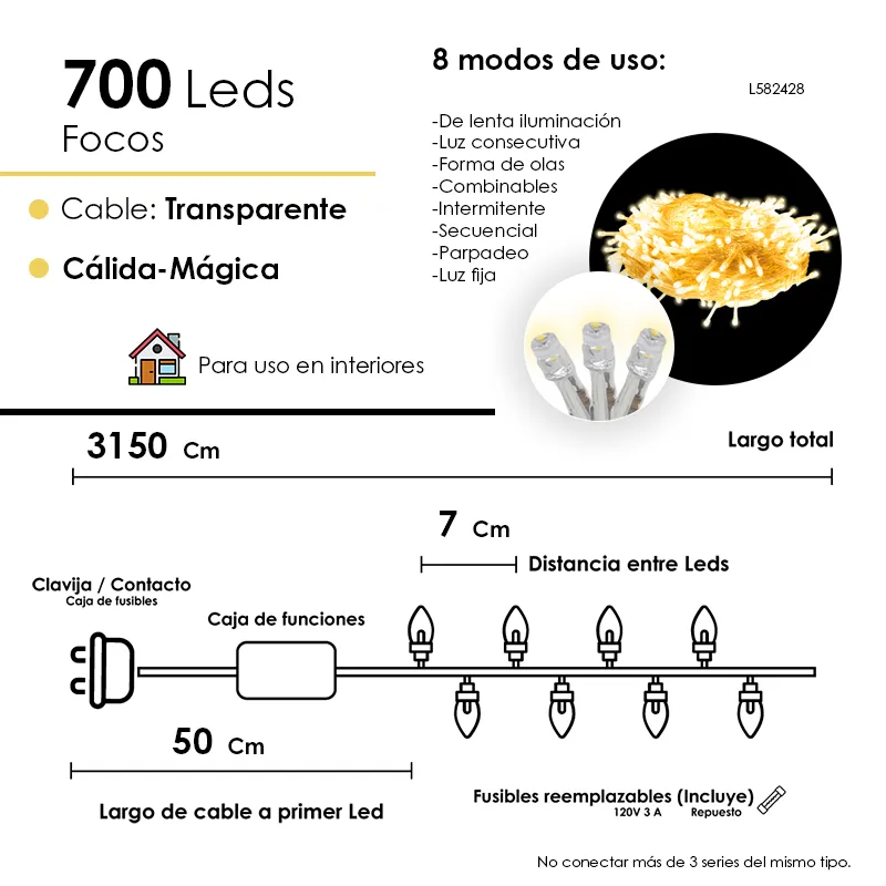 Serie De Luces Led Navideña 700 Focos Luz Cálida 31.5 Metros - Image 5