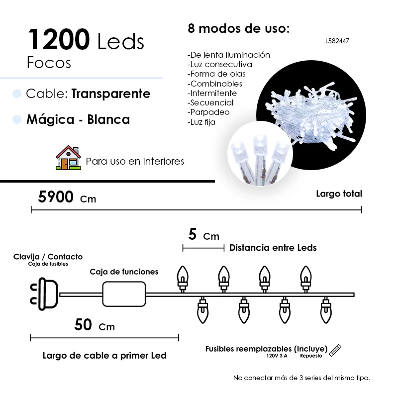 Serie De Luces Led Navideña 1200 Focos Luz Blanca 54 Metros - Image 3