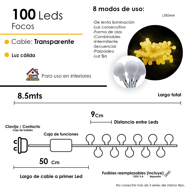 Serie Navideña 100 Luces Led Tipo Bombilla Luz Cálida 8 Mts - Image 2